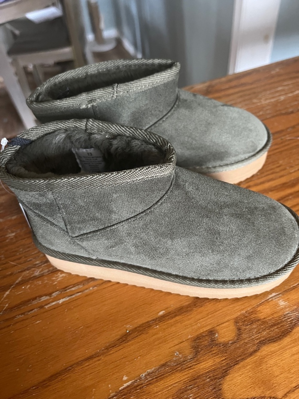 The Children's Place Olive Green Kids Faux-Suede Slip-On Boots